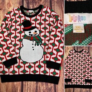 LULAROE SWEATER SIZE 3X SNOWMAN PULLOVER RED GREEN CHRISTMAS HOLIDAY UGLY & CUTE